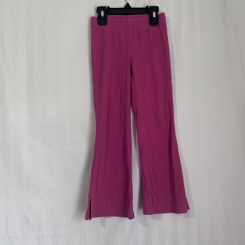 Wonder Nation Girls Pink Ribbed Knit Flare Pants Side Slit Pull On Size XS 4/5